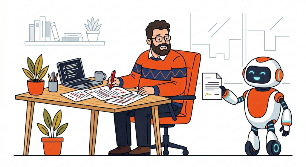 reviewing and editing an AI first draft with a human in control