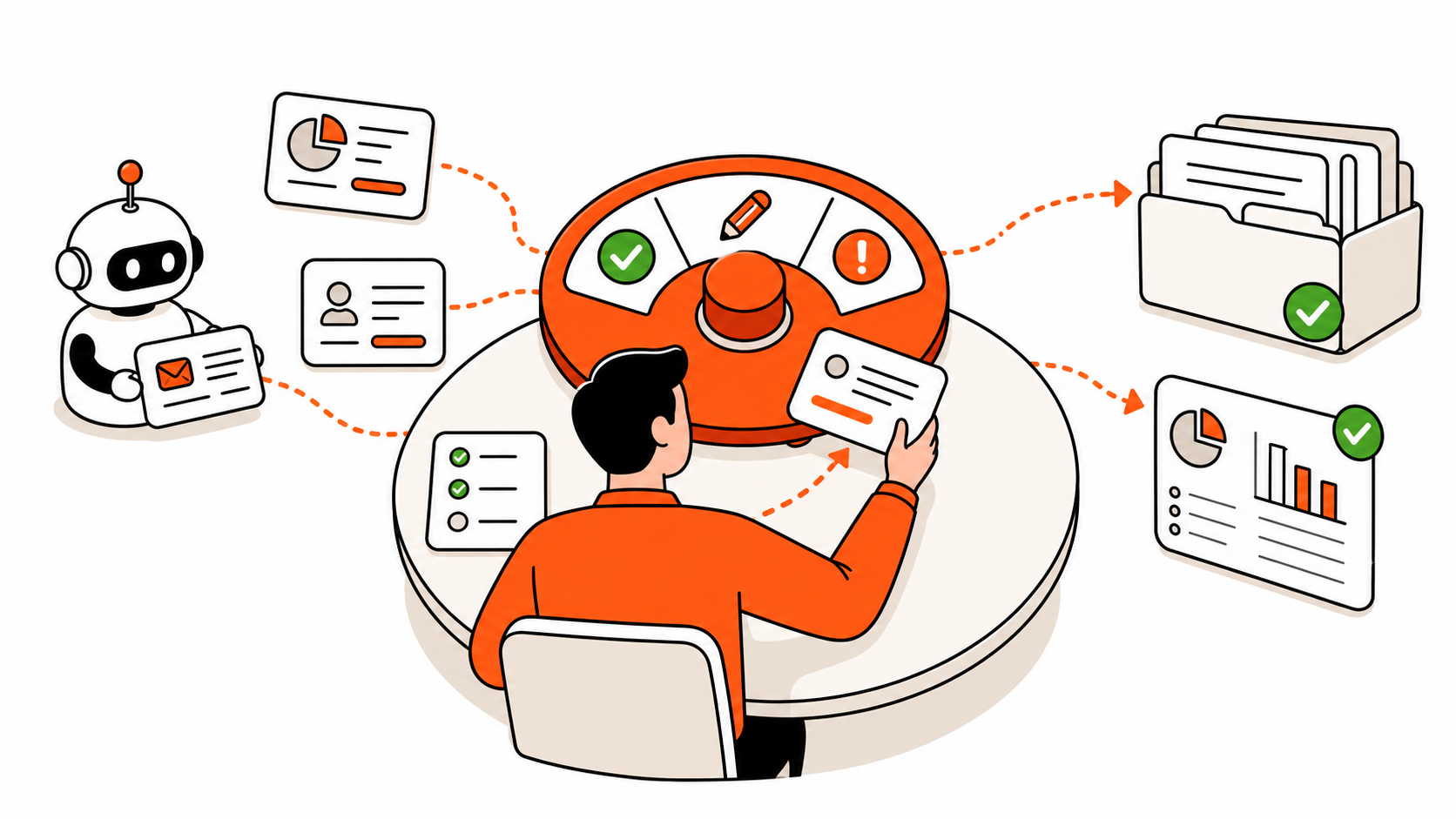 Operations AI takeover post illustration showing human approval of AI drafted operations work