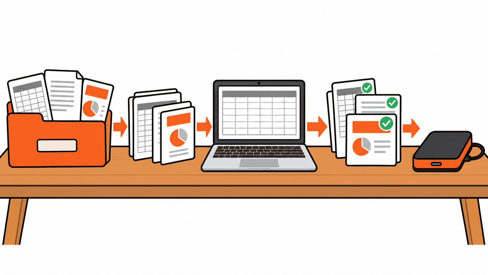 Office 2021 end of support workflow from preserved originals through file testing to reviewed copies and a backup.