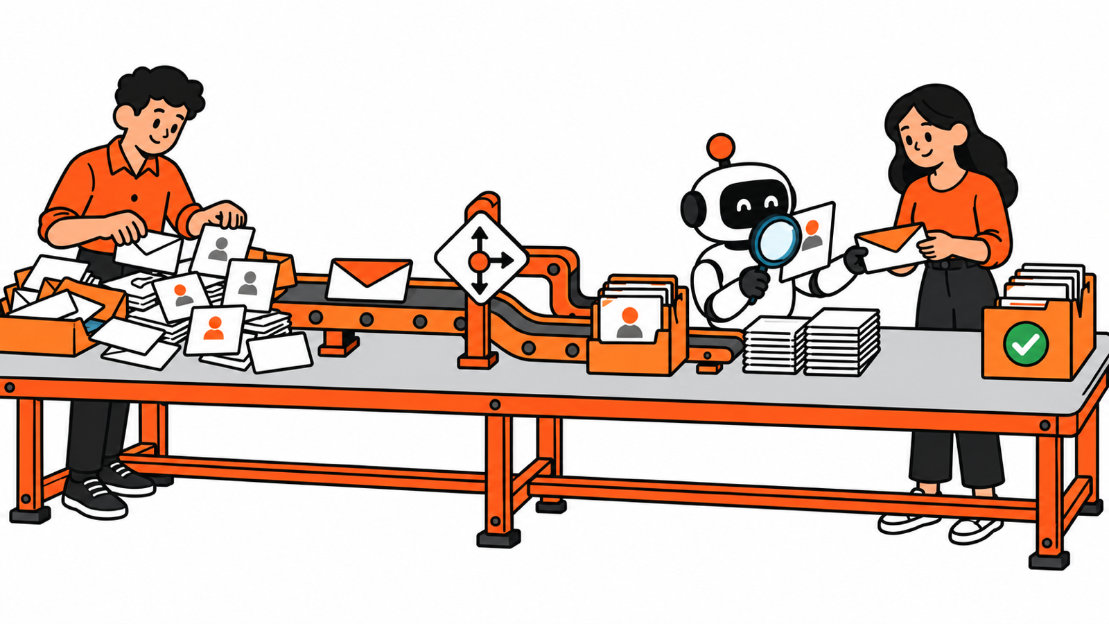 Process Automation evolving from manual customer requests to rule-based routing and AI-assisted human review